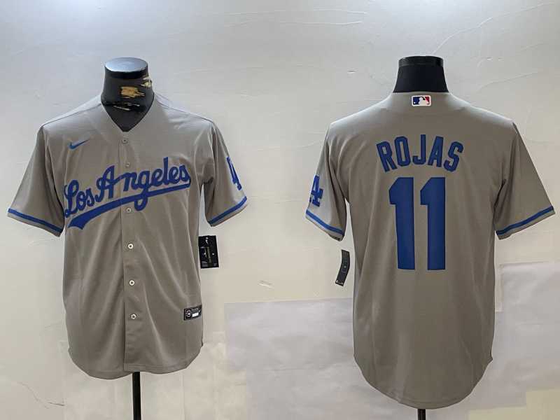 Mens Los Angeles Dodgers #11 Miguel Rojas Grey With los Cool Base Stitched Jersey